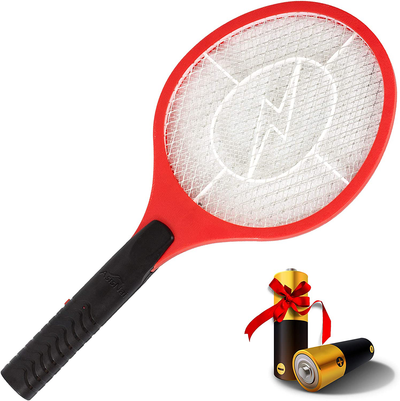 ASISNAI Bug Zapper 18" Electric Fly & Mosquito Swatter Racket - Outdoor/Indoor Killer for Flies, Battery-Operated Tennis Killing Zap, 3000 Volts Electronic Catcher, 2 AA Batteries Included - Red