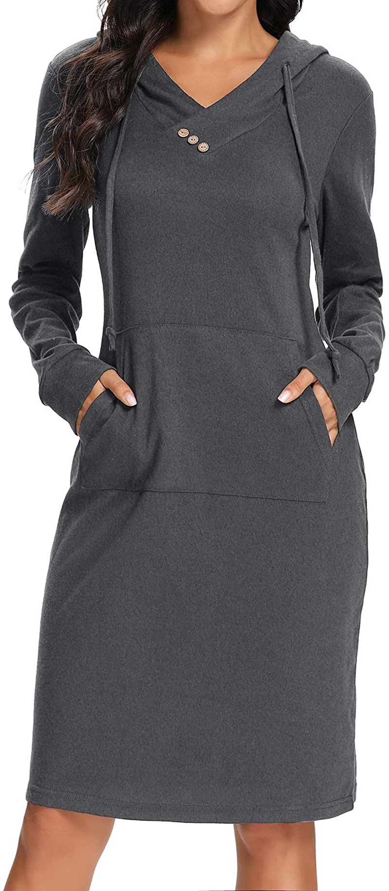 Kimmery Womens Hoodie Dresses Buttons Kangaroo Pocket Casual Sweatshirt for Fall