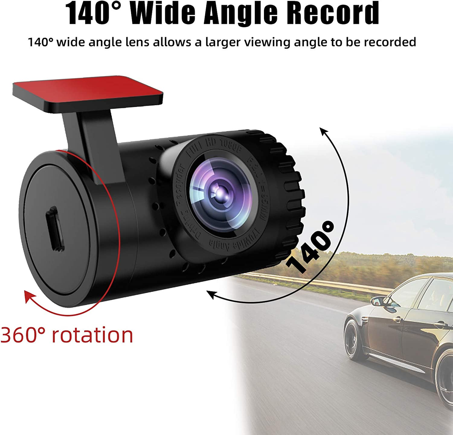 Mini Driving Recorder for Cars, USB Car Camera Backup Camera, Hidden Dash Cam for Android 140 ° Wide Angle, Built in ADAS Security System Video, Sound and Cycle Record