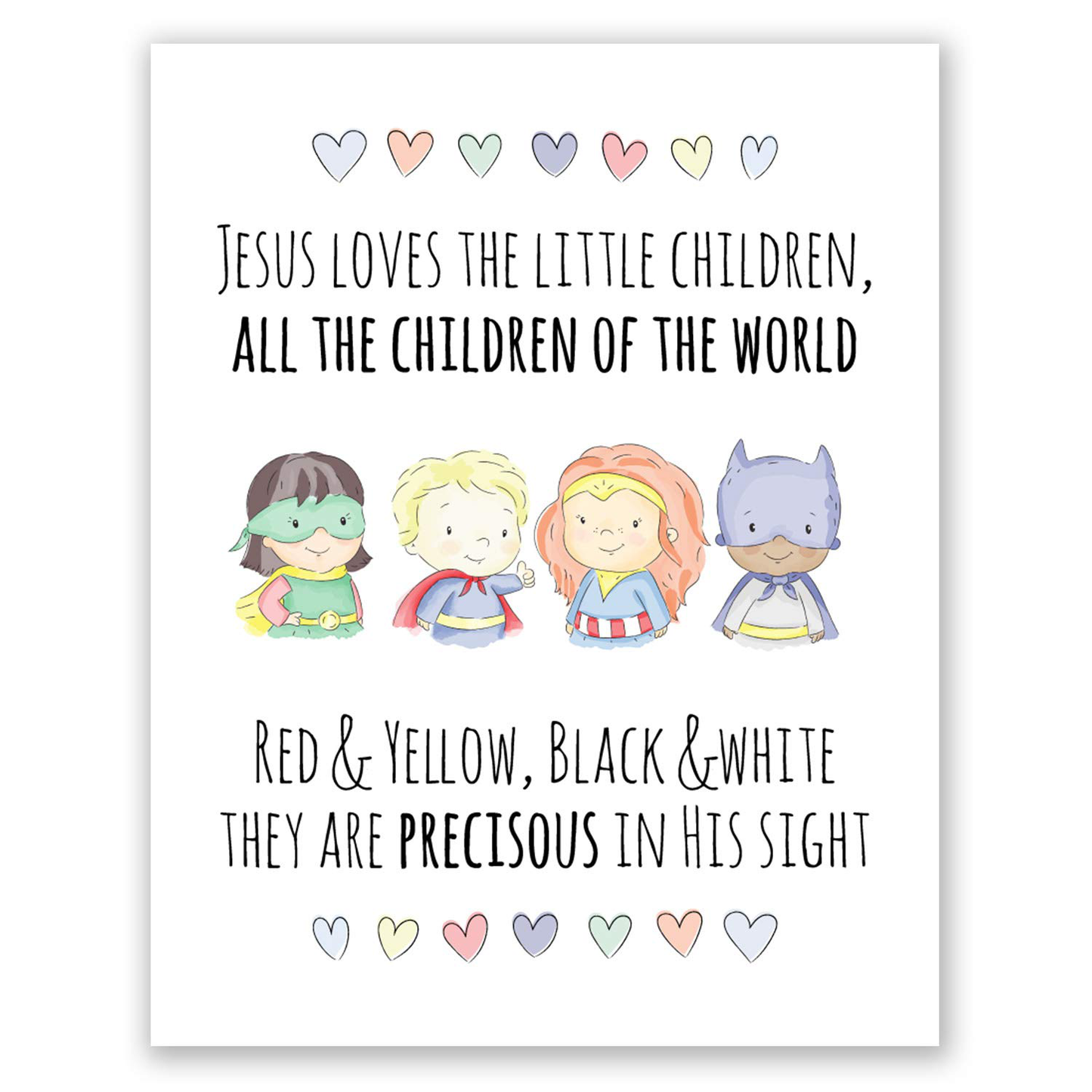 8x10 Jesus Loves The Little Children Wall Art Poster // Childrens Church Decor // Superhero Print // Christian Wall Art Decor // Sunday School Art Picture // Kids Worship