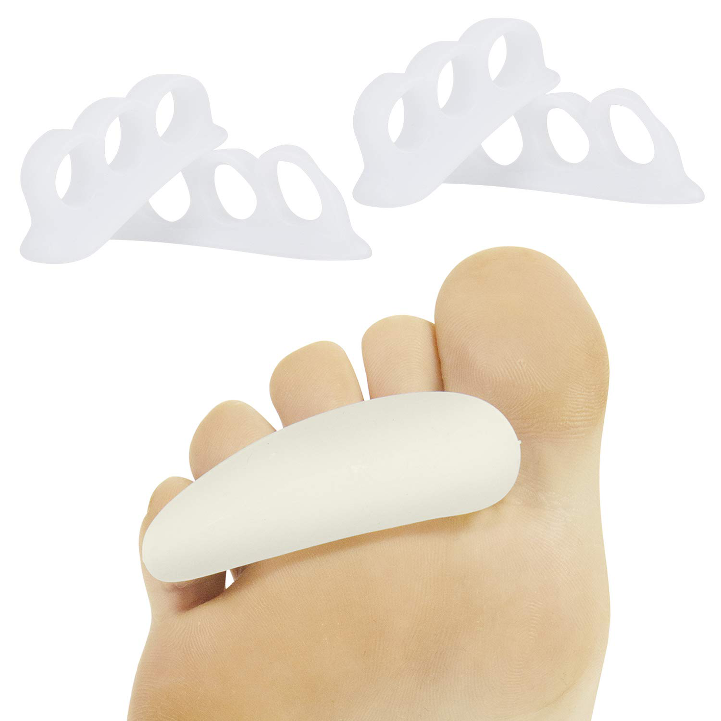 Vive Hammer Toe Straightener 3 Loop (4 PK) Corrector Cushion for Women, Men - Bunion Foot Relief - Feet Alignment for Curled Claw Crooked and Mallet Toes - Right and Left Gel Guard - Overlap Spreader