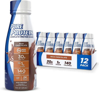 Pure Protein Chocolate Protein Shake, 30G Complete Protein, Ready to Drink and Keto-Friendly, Vitamins A, C, D, and E plus Zinc to Support Immune Health, 11Oz Bottles, 12 Pack