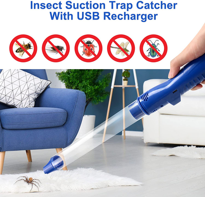 Powerful Vacuum Bug Catcher,Spider and Insect Traps Catcher with USB Rechargeable Blue Bug Pest Control,Insects and Handheld Bug Catcher with LED Flashlight for Stink Bug,Beetle,Pest Suction Trap