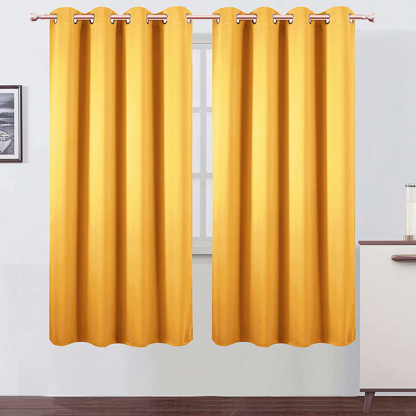 LEMOMO Yellow Thermal Blackout Curtains/52 x 72 Inch/Set of 2 Panels Room Darkening Curtains