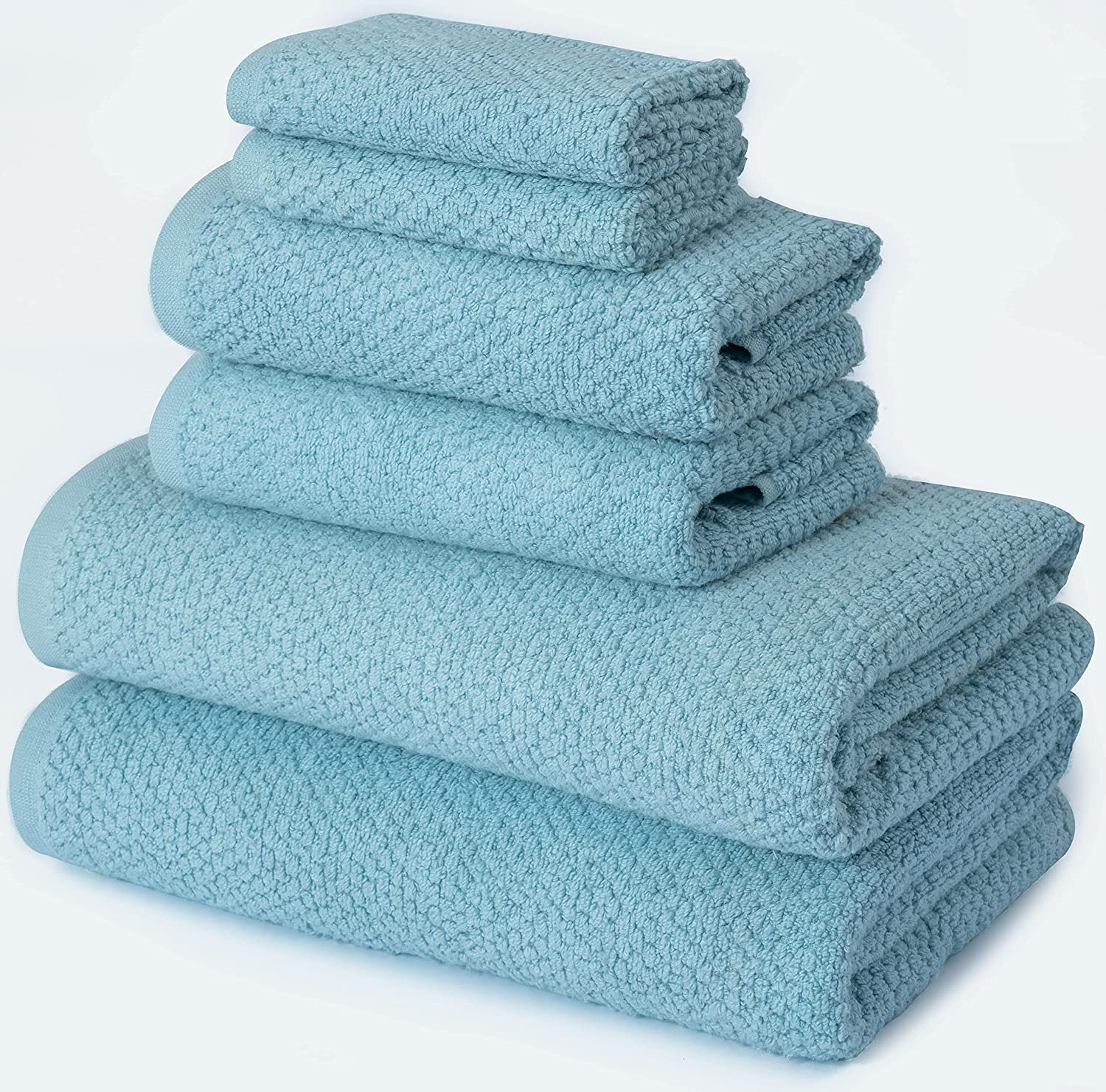 Bath Towels Set of 6 - 450 GSM & 100% Cotton Towels for Bathroom, 2 Large Bathroom Towels, 2 Hand Towels 2 Wash Cloths - Premium Quality Super Plush Towels Set by NZEE HOMES - Light Grey