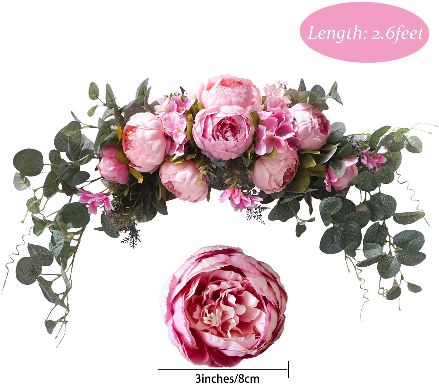U'Artlines 15'' Artificial Wreath Hanging Rose Garland Swag for Indoor Outdoor Window Wall Wedding Party Decoration (Floral Wreath, 15'' Rose Blue/Cream)