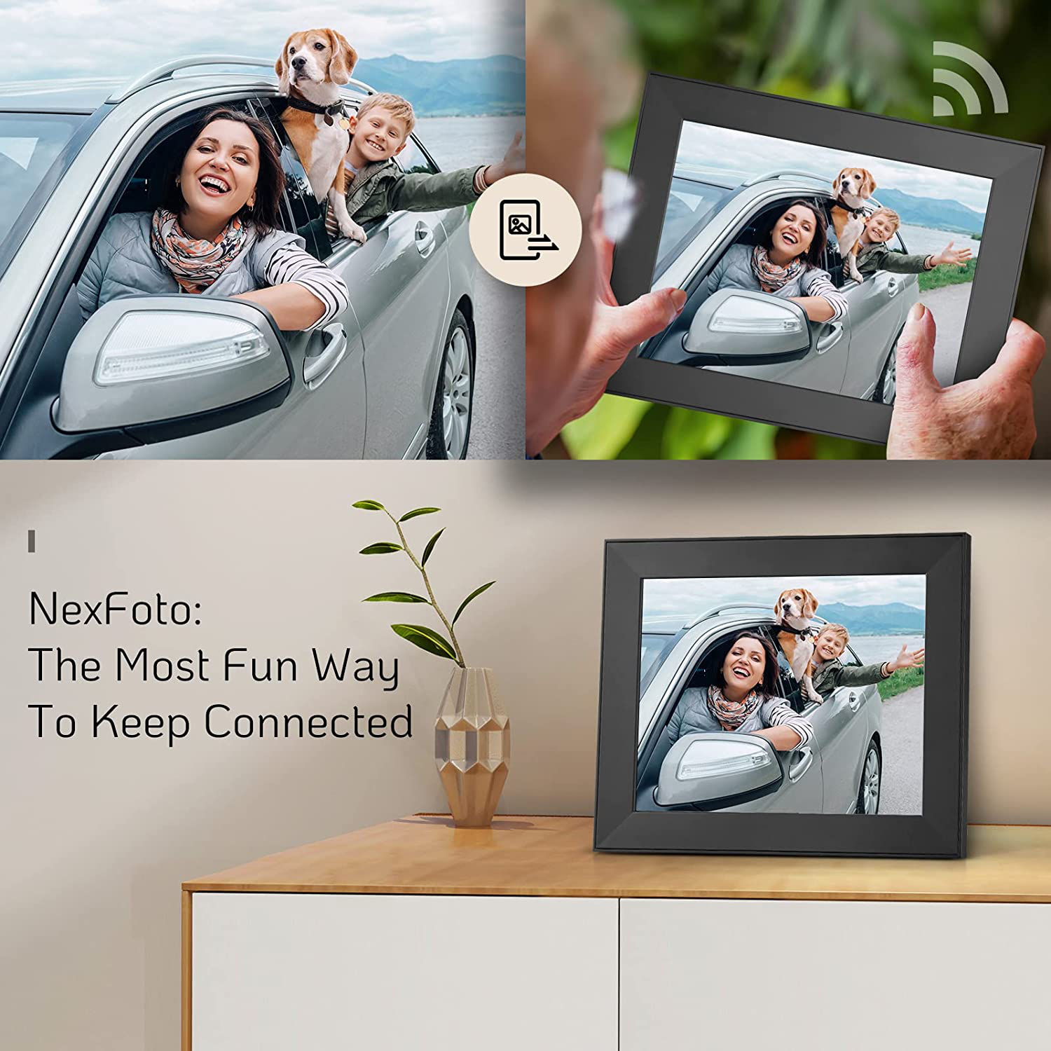 Nexfoto Smart Wifi Digital Picture Frame 16GB Memory, Electronic Photo Frame with IPS Touch Screen, Share Photos Videos via Easy-To-Use App, Gift for Grandparents (Knight Black)