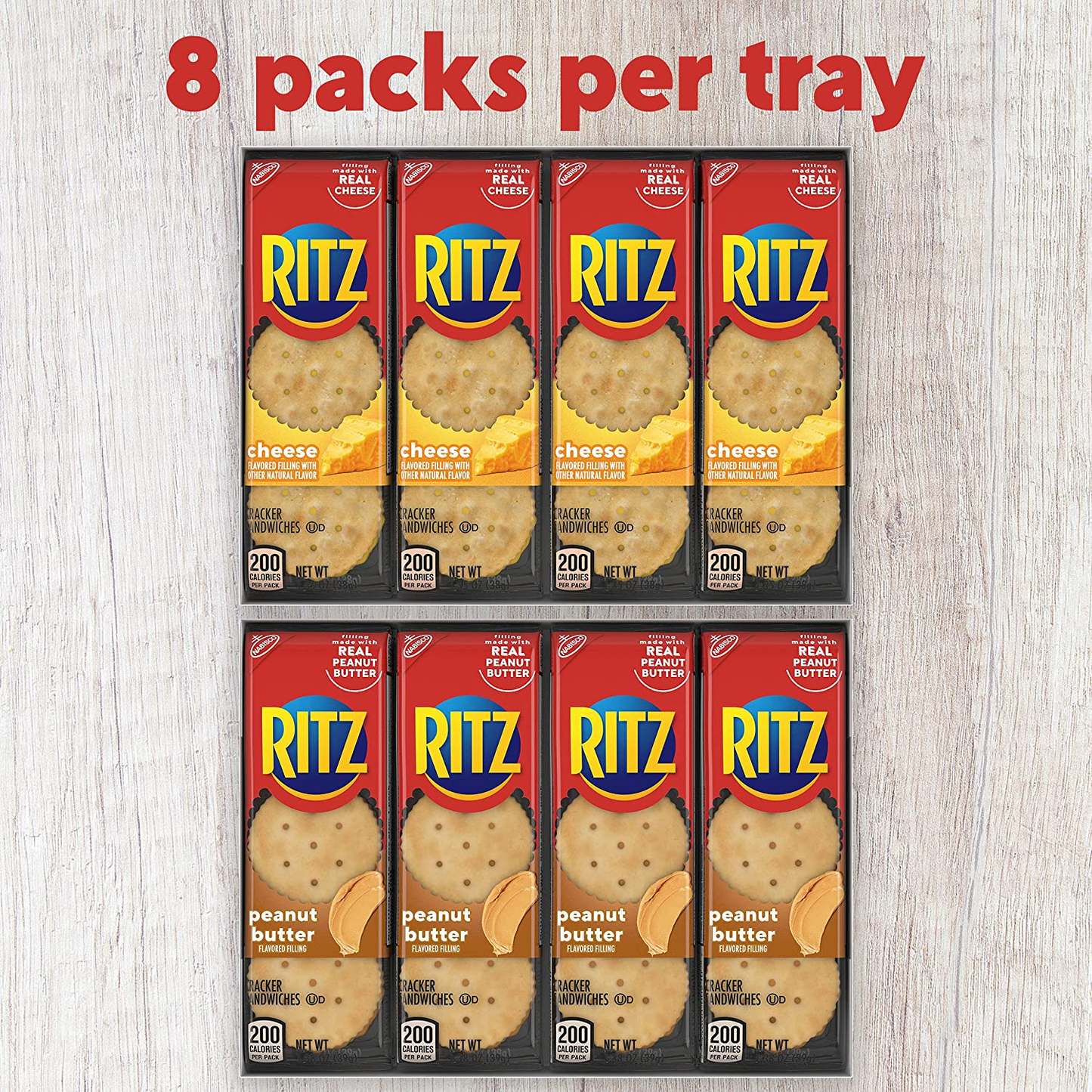 RITZ Peanut Butter Sandwich Cracker Snacks and Cheese Sandwich Crackers, Snack Crackers Variety Pack, 32 Snack Packs