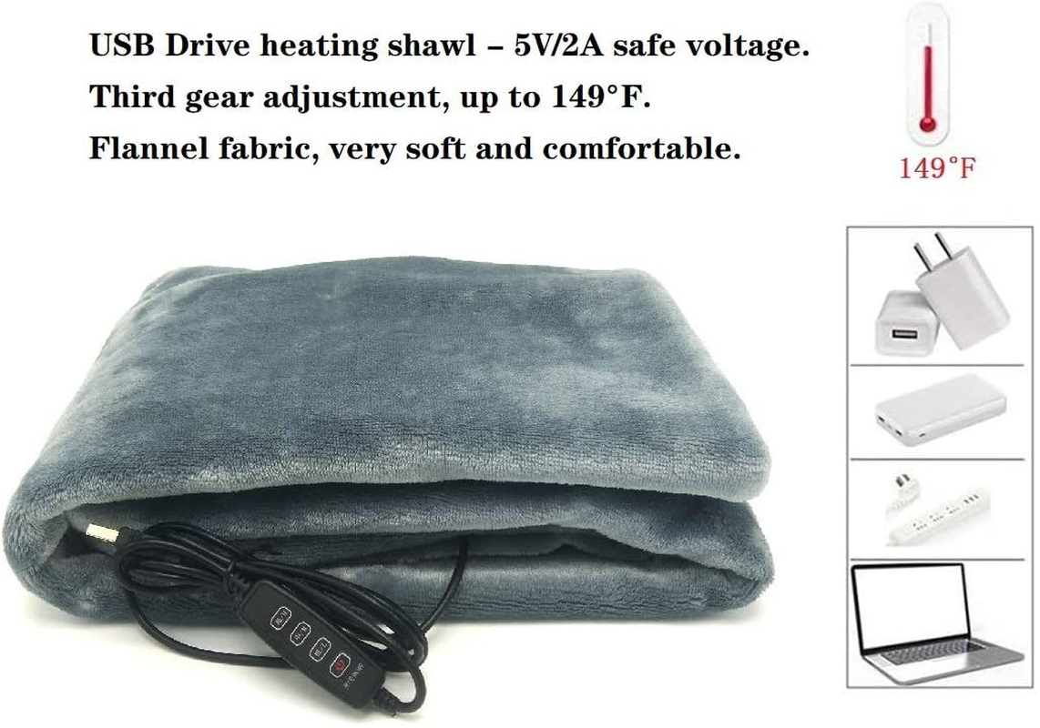 USB Heated Shawl, Warm Electric Throws Flannel Blanket Heating Cushion Pad Blanket - 3 Speed Regulating Switch 34"X22"