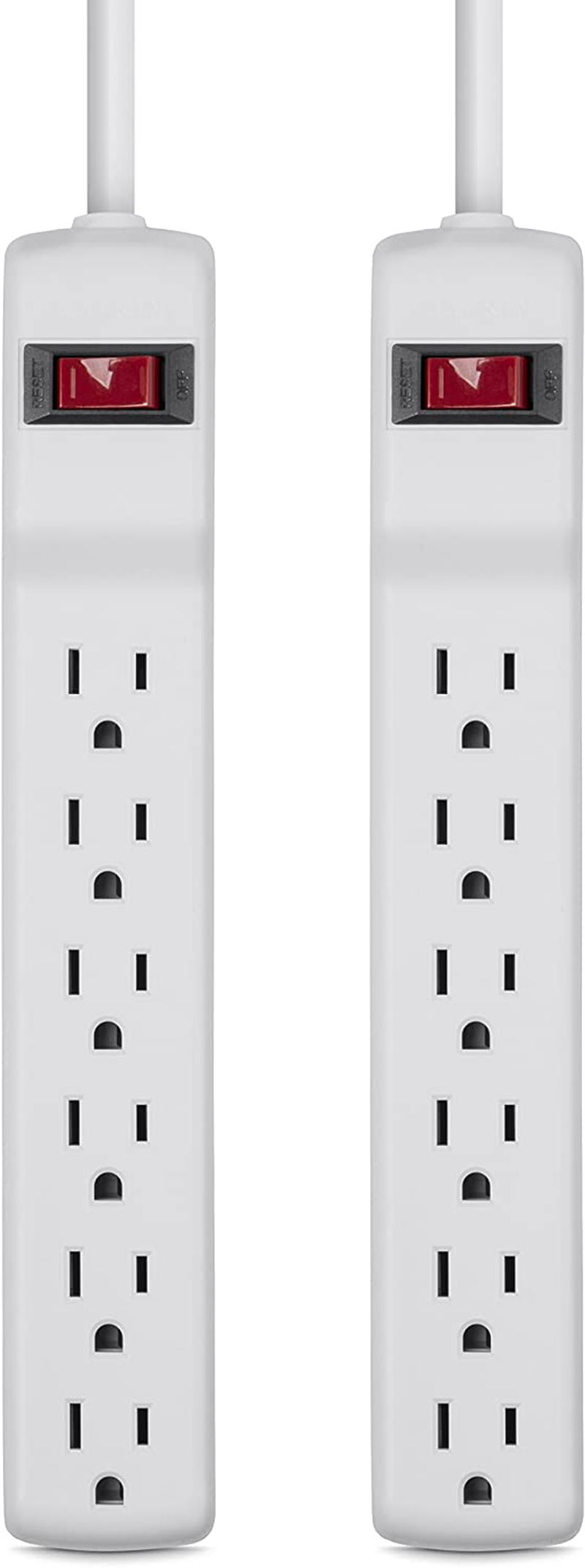 Belkin Power Strip Surge Protector - 6 AC Multiple Outlets, 2 Ft Long Heavy Duty Metal Extension Cord for Home, Office, Travel, Computer Desktop & Phone Charging Brick - 200 Joules, White (2 Pack)