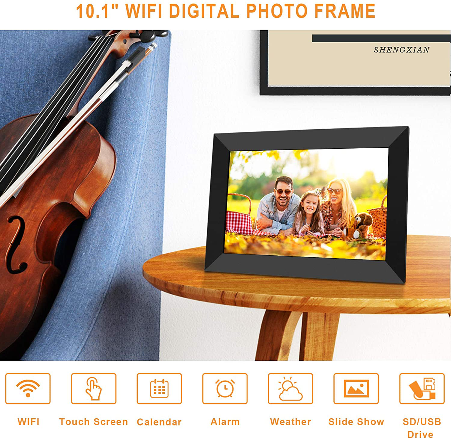 10.1 Inch Wifi Digital Photo Frame, IPS Touch Screen Digital Picture Frame, Supports 1080P, Auto-Rotate, Micro USB/SD Slot, Share Photos and Videos via Ios & Android Ourphoto APP, Email, Cloud
