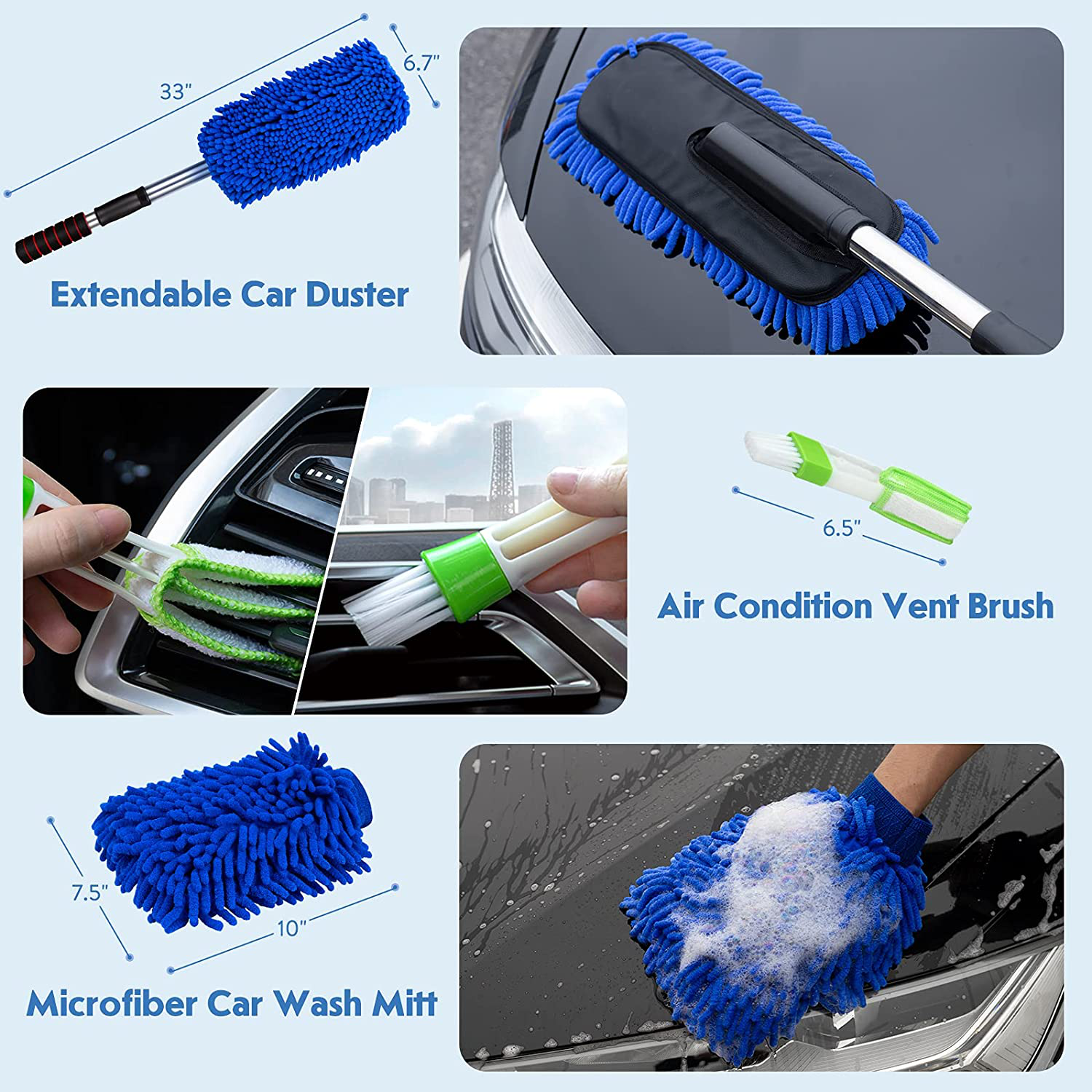 Car Wash Kit Cleaning Tools with Bucket Complete Detailing Supplies, 12pcs Best Car Washing Kits,Collapsible Bucket Extendable Duster Wash Mitt Towel Tire Brush Window Scraper Wax Applicator