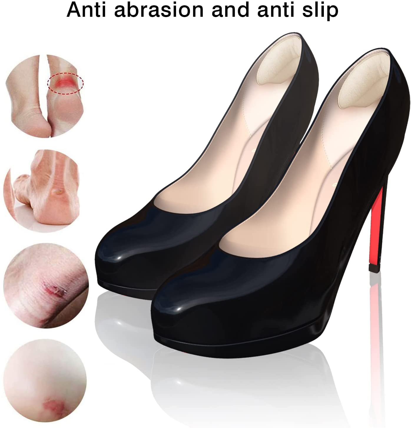 Owill 4 Pairs Self-Adhesive Heel Grips Liner Cushions Inserts for Loose Shoes, Improved Shoe Fit and Comfort,Prevent Heel Slip and Blister(Black +Beige)