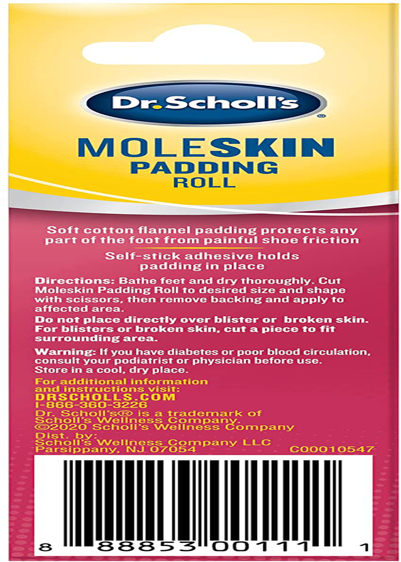 Dr. Scholl’S Moleskin plus Padding Roll (24" X 4 5/8") / All-Day Pain Relief and Protection from Shoe Friction with Soft Padding That Conforms to the Foot and Can Be Cut to Any Size