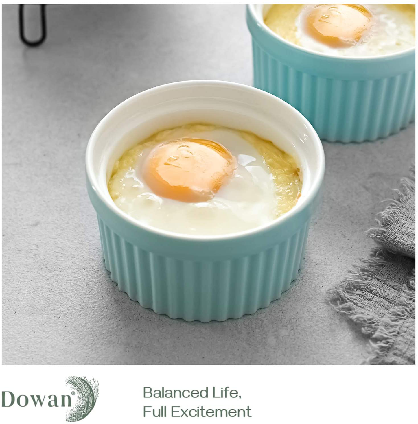 DOWAN Ramekins 6 oz Oven Safe - 6 oz Ramekins for Creme Brulee Souffle, Porcelain Ramekins for Baking, Classic Style Ramekins Bowls, Set of 6, White