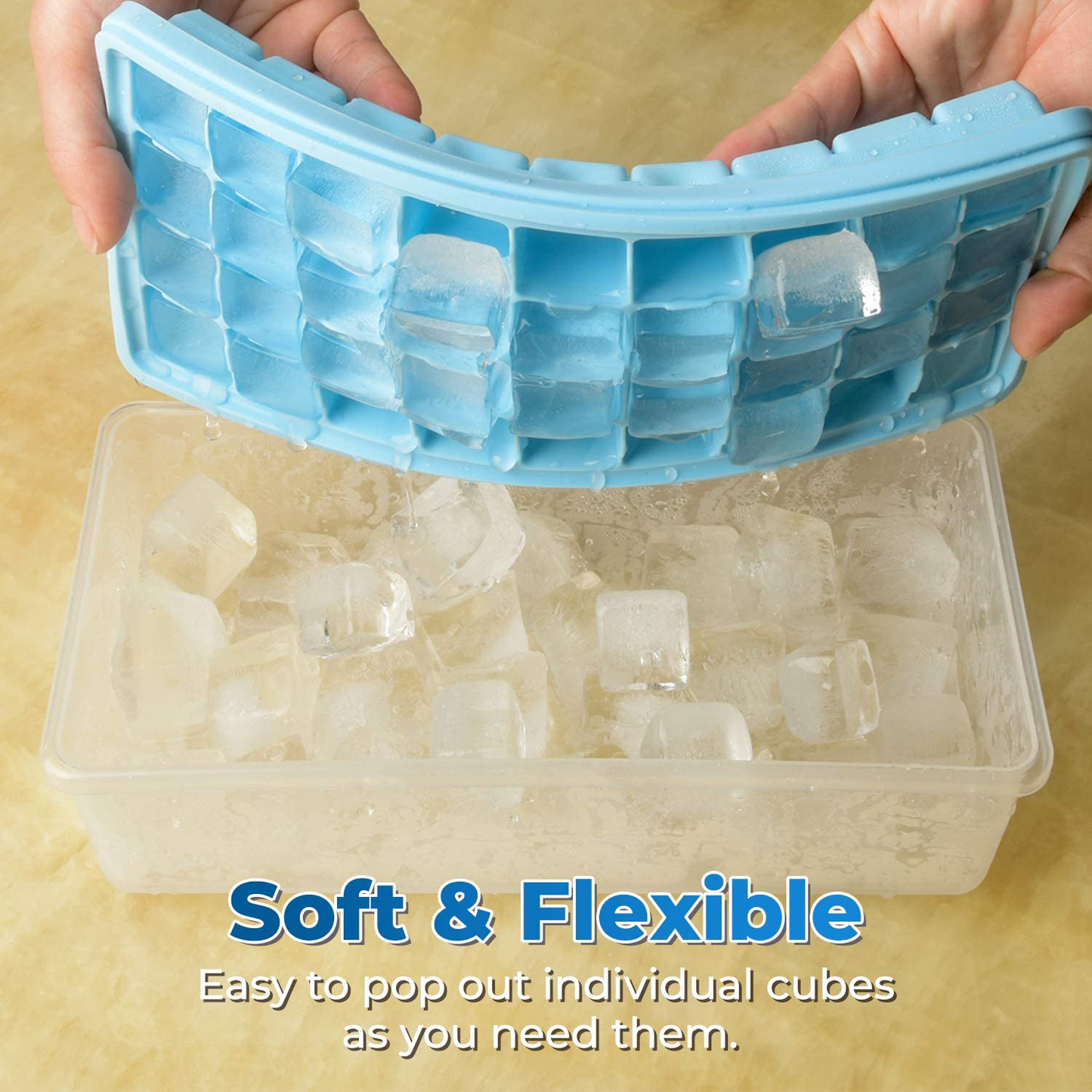 Ice Cube Tray With Lid and Bin- Silicone Ice Tray For Freezer | Comes with Ice Container, Scoop and Cover | Good Size Ice Bucket (Green)