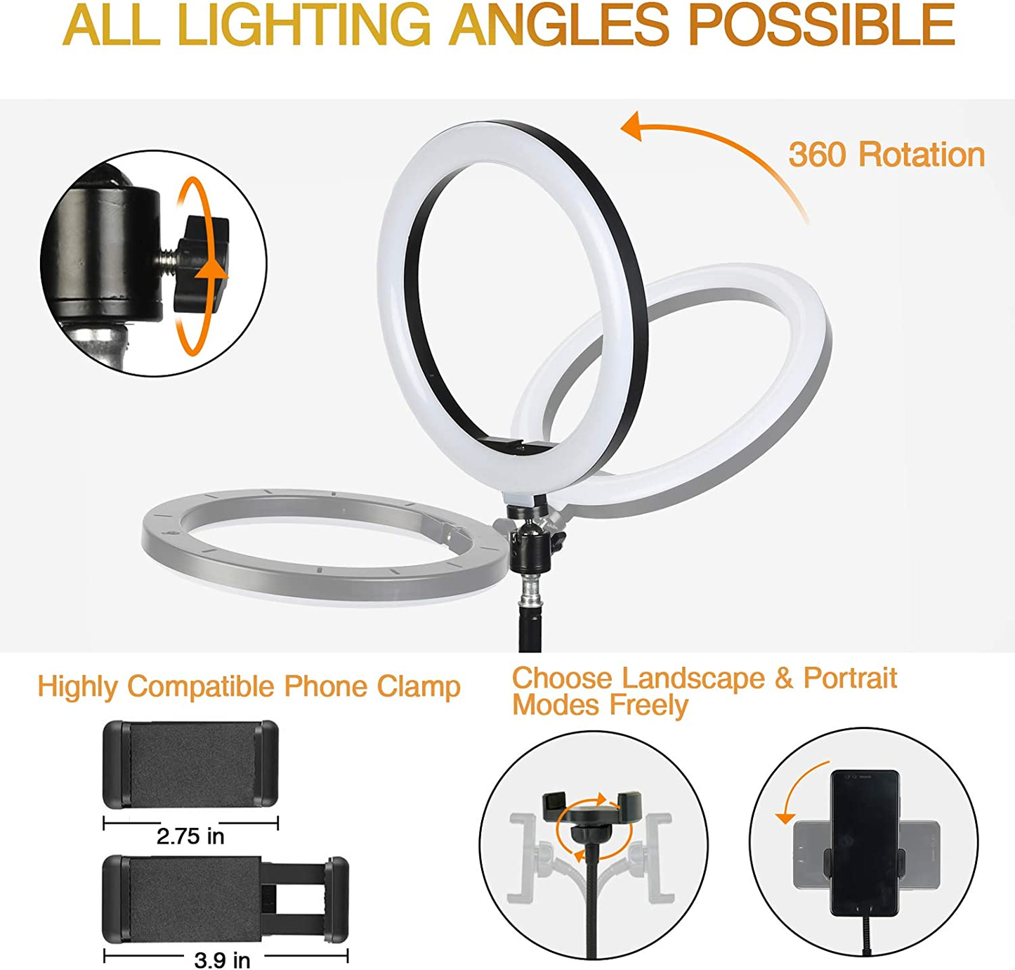 10" Ring Light with Stand, Led Light Ring, Selfie Light Ring with 58'' Extendable Tripod Stand for Live Stream,Youtube, Video, Makeup, Photography, Wireless Remote Control, 3 Light Modes &10 Brightness 