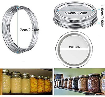 Canning Lids and Rings Regular Mouth - Mason Jar Lids Regular Mouth with Silicone Seals Rings for Ball or Kerr Jars, Rust-Proof Split-Type Leak Proof, Silver/24 Count (Lids&Rings)