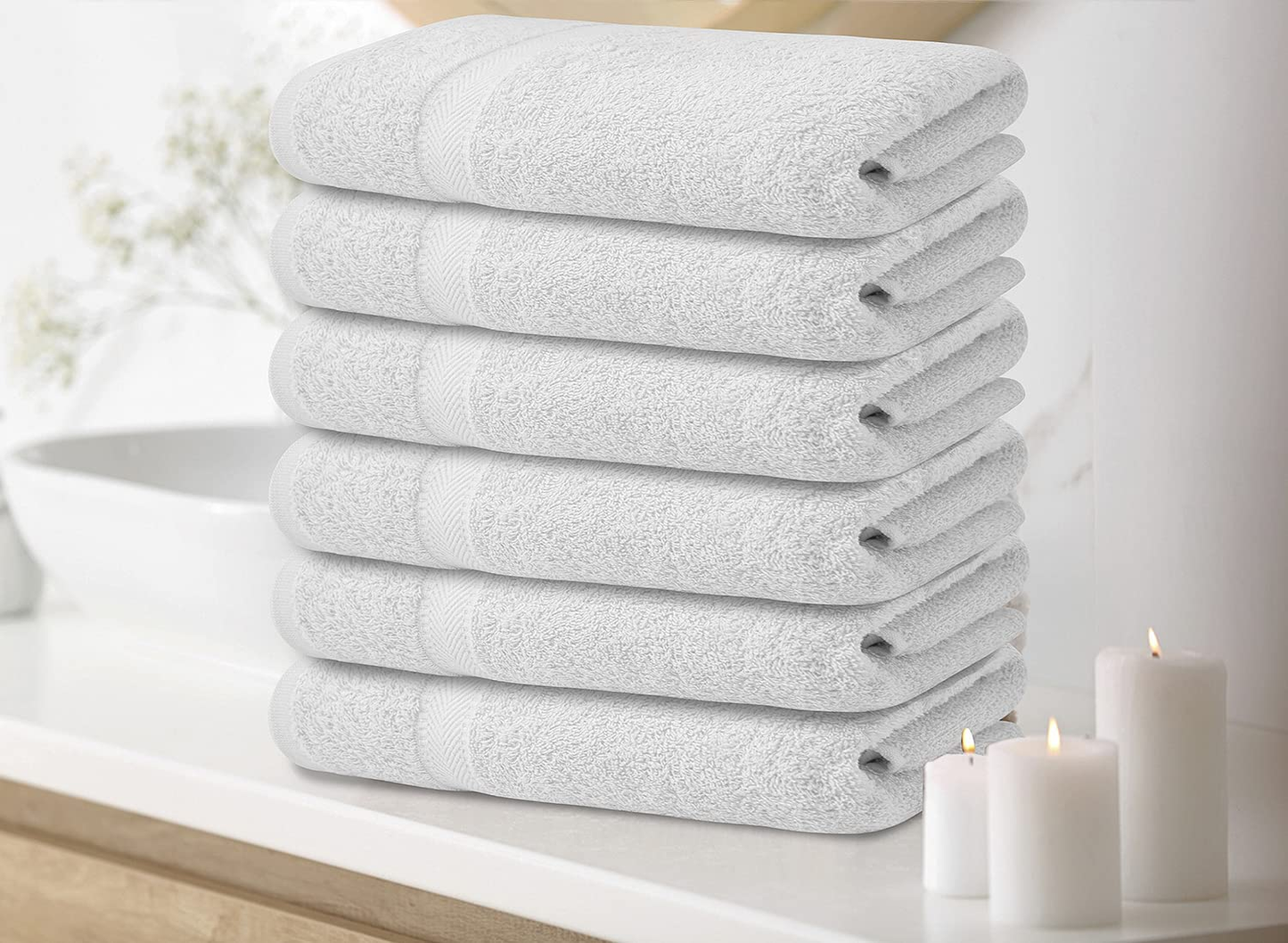 Cotton Bath Towels Set Ultra Soft Cotton Large Bath Towel White Highly Absorbent Quick Dry Daily Usage Home and Kitchen Bath Towel Set- White 24Inch X 48Inch Pack of 6, 24X48-Pack of 6