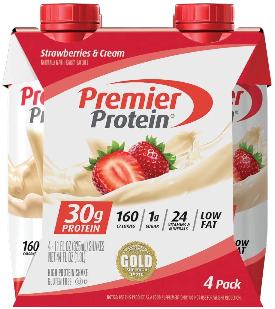 Premier Protein 30G Protein Shakes, Strawberries & Cream 11 Fluid Ounces (Pack of 4)