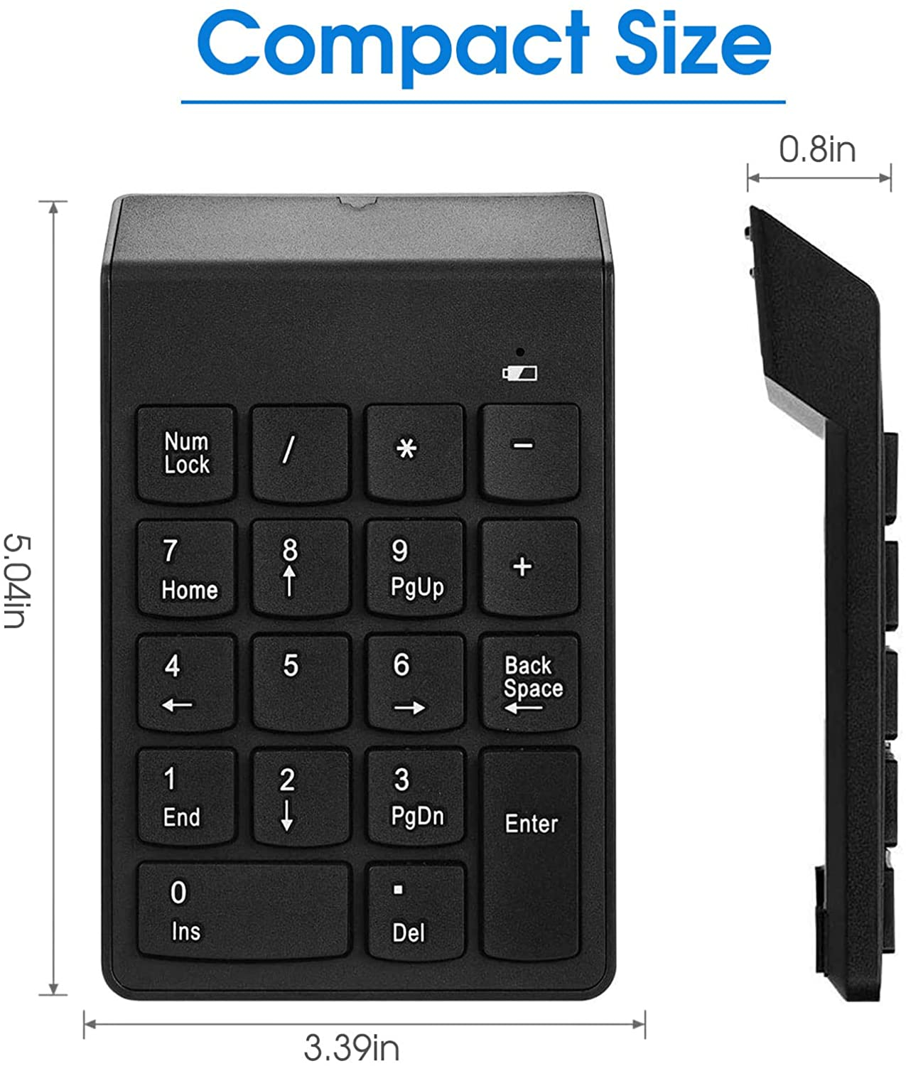 Wireless Number Pad, 18 Key Numeric Keypads with 2.4G Mini USB Receiver, Financial Accounting Numpad for Laptop, Desktop, Notebook, PC, Surface Pro