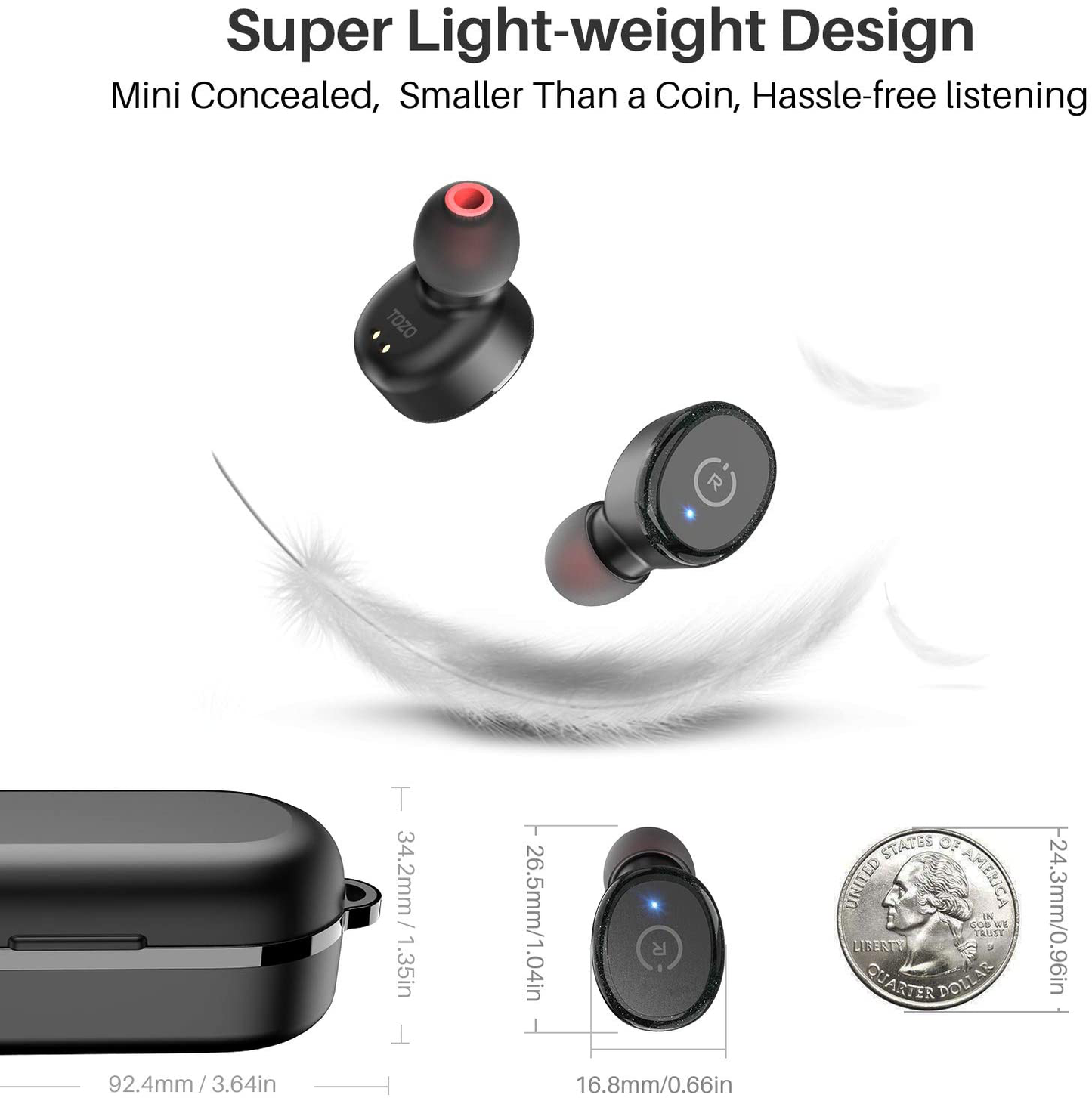 TOZO T10 Bluetooth 5.0 Wireless Earbuds with Wireless Charging Case IPX8 Waterproof Stereo Headphones in Ear Built in Mic Headset Premium Sound with Deep Bass for Sport