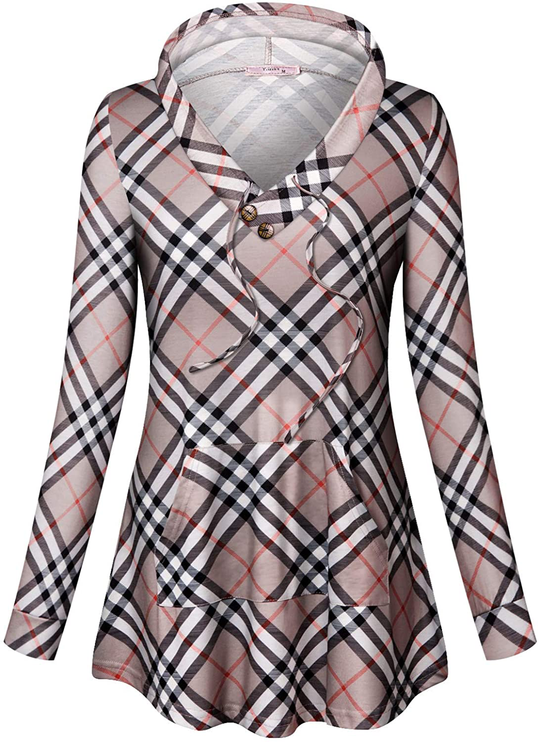 Tanst Sky Womens Long Sleeve Plaid Hoodie Shirts Tunic Tops with Pocket