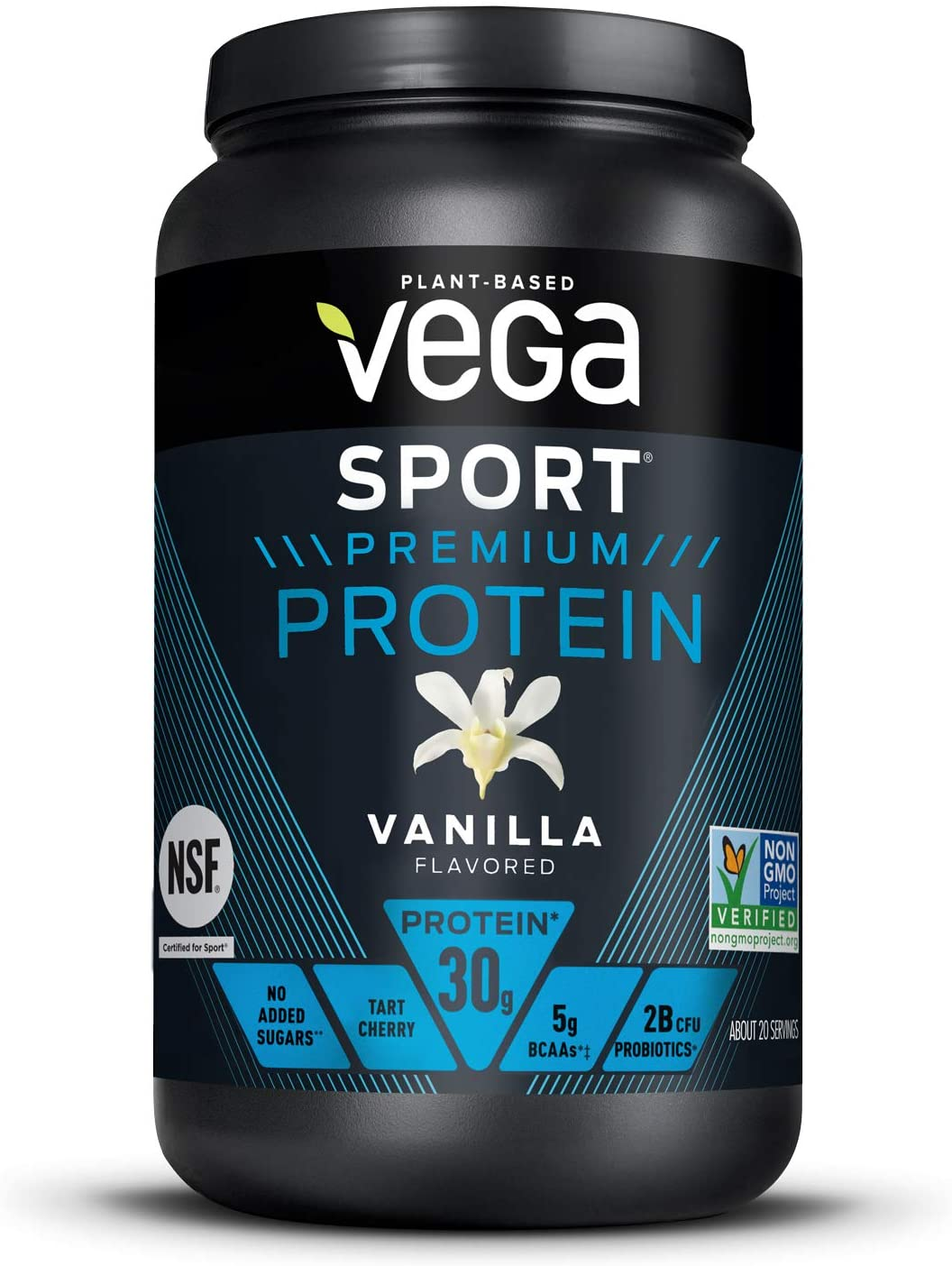 Vega Sport Premium Protein Powder, Vanilla, Vegan, 30G Plant Based Protein, 5G Bcaas, Low Carb, Keto, Dairy Free, Gluten Free, Non GMO, Pea Protein for Women and Men, 1.8 Pounds (20 Servings)