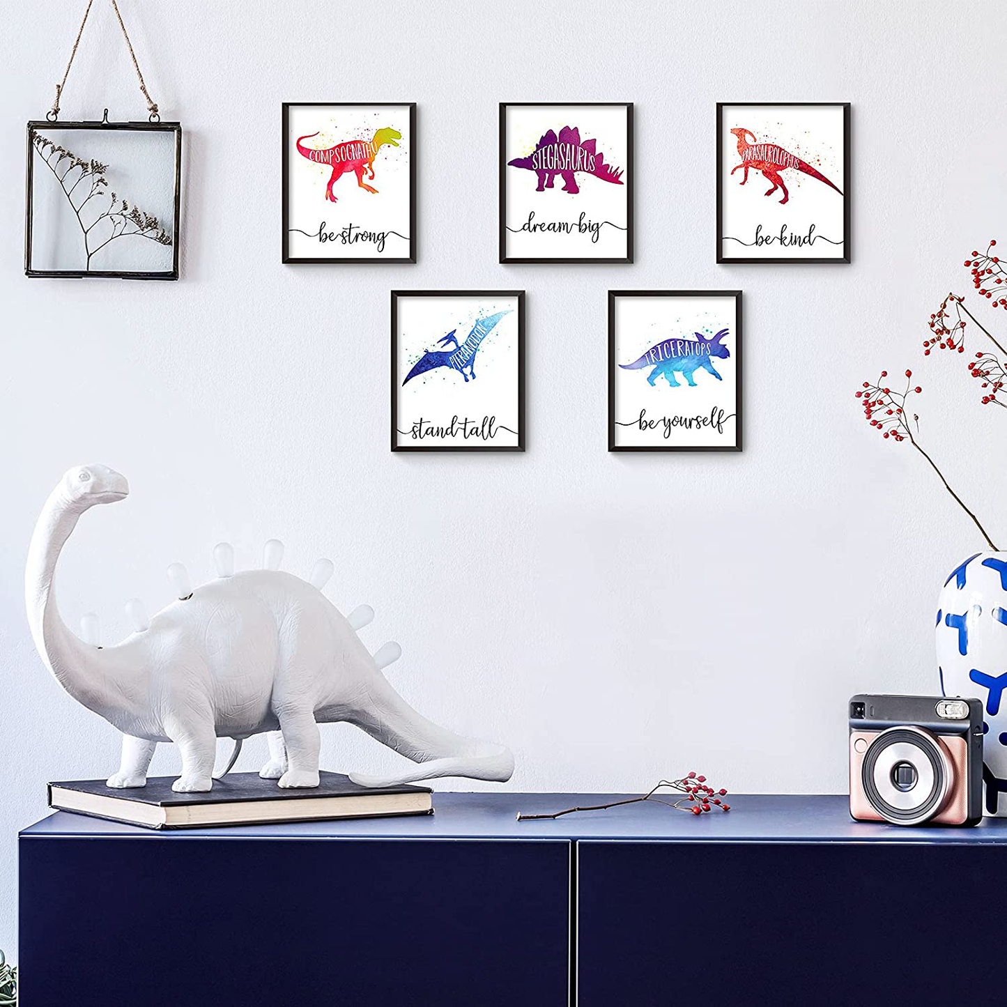 Zonon 9 Pieces Dinosaur Boy Room Decor Dinosaur Watercolor Poster Wall Art Prints Dinosaur Motivational Words Inspirational Quotes Wall Decals for Nursery Classroom Kids Room Decoration Unframed