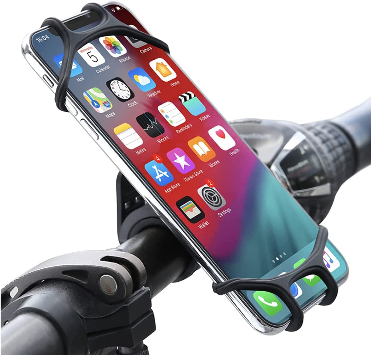 Bike Phone Mount Compatible with Most Phones 360 Rotation Silicone Bicycle Phone Holder, Universal Motorcycle Handlebar Mount Compatible with Iphone and Samsung 4.0”- 6.5” in Phones, Black