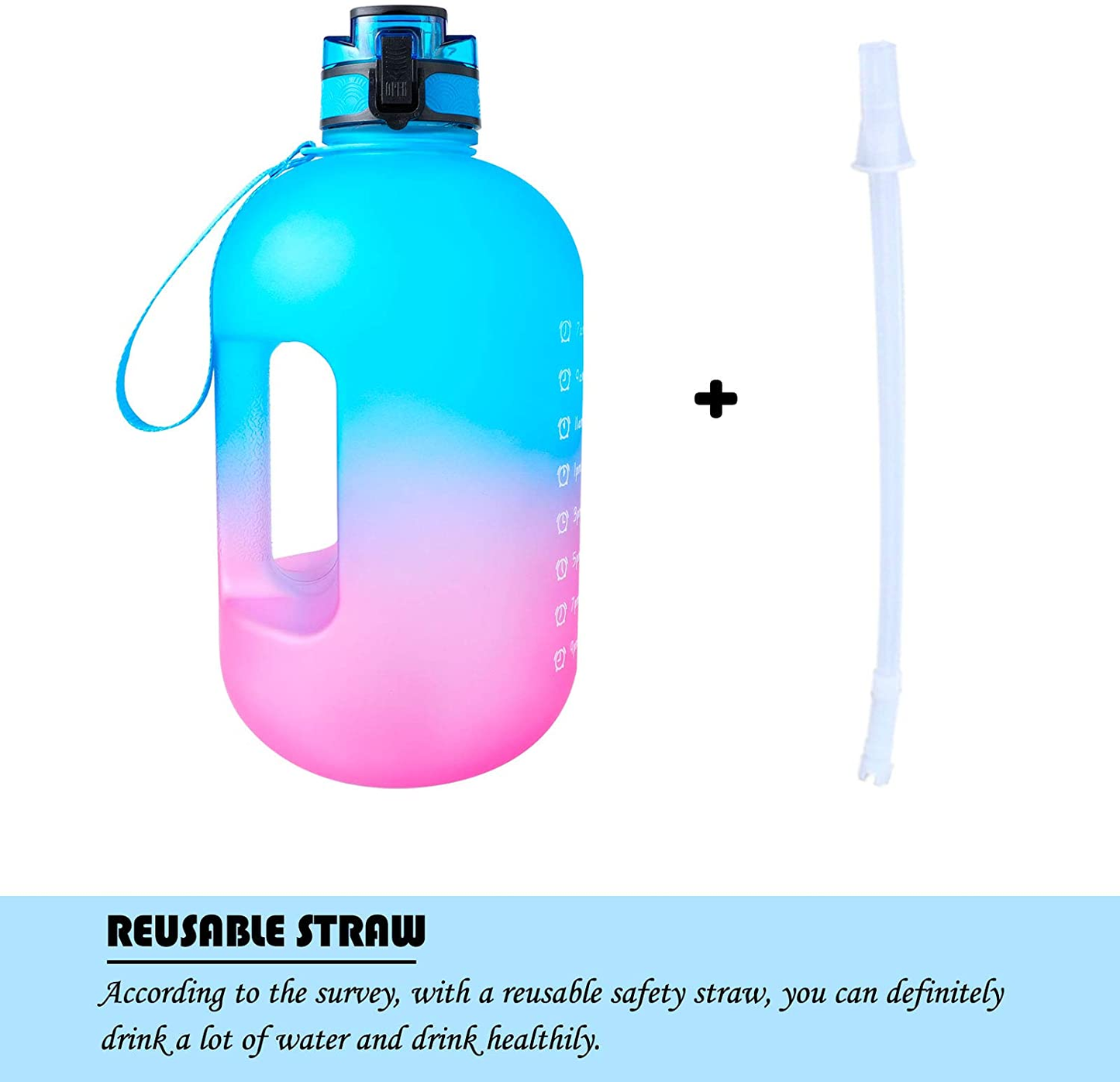 1 Gallon/128Oz Motivational Water Bottle with Time Maker & Straw - Leakproof BPA Free Water Jug with Wide Mouth