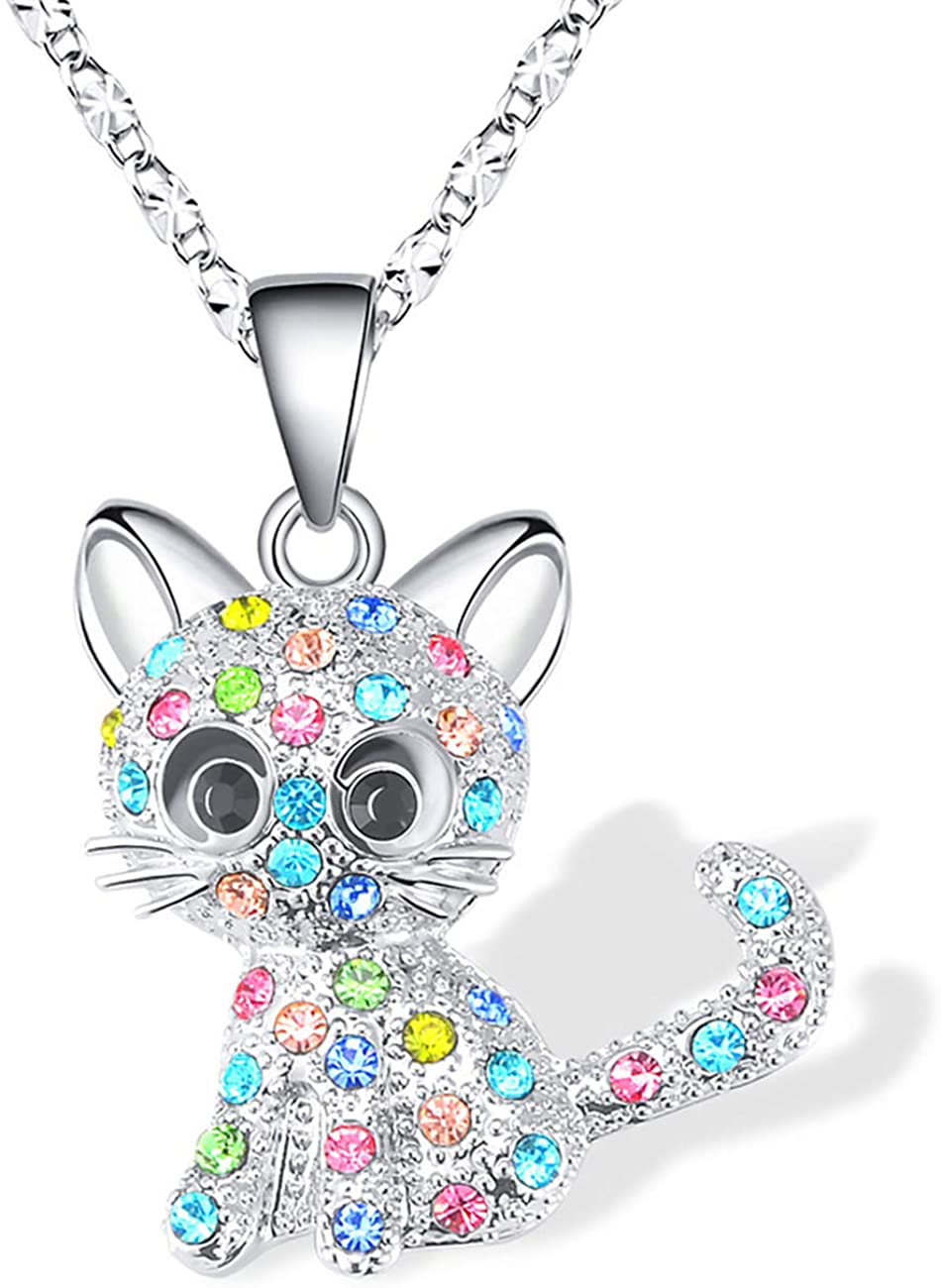 Lanqueen Kitty Cat Pendant Necklace Jewelry for Women Girls Cat Lover Gifts Daughter Loved Necklace 18+2.4 Inch Chain