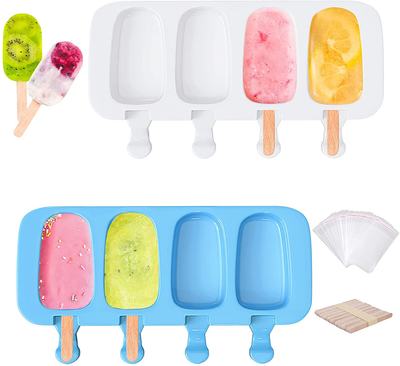Ouddy Upgrade 2 Pack Large Popsicle Molds, Ice Cream Mold & Silicone Cakesicle Molds with 50 Wooden Sticks & 30 Popsicle Bags for DIY Ice Pop and Cake