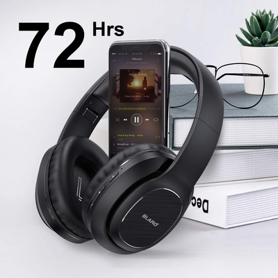 BLARO Bluetooth Headphones over Ear, Hi-Fi Deep Bass Wireless and Wired Headsets, 72 Hours Playtime, Soft Memory Protein Earmuffs, Foldable Headphones with CVC6.0 Mic-Black