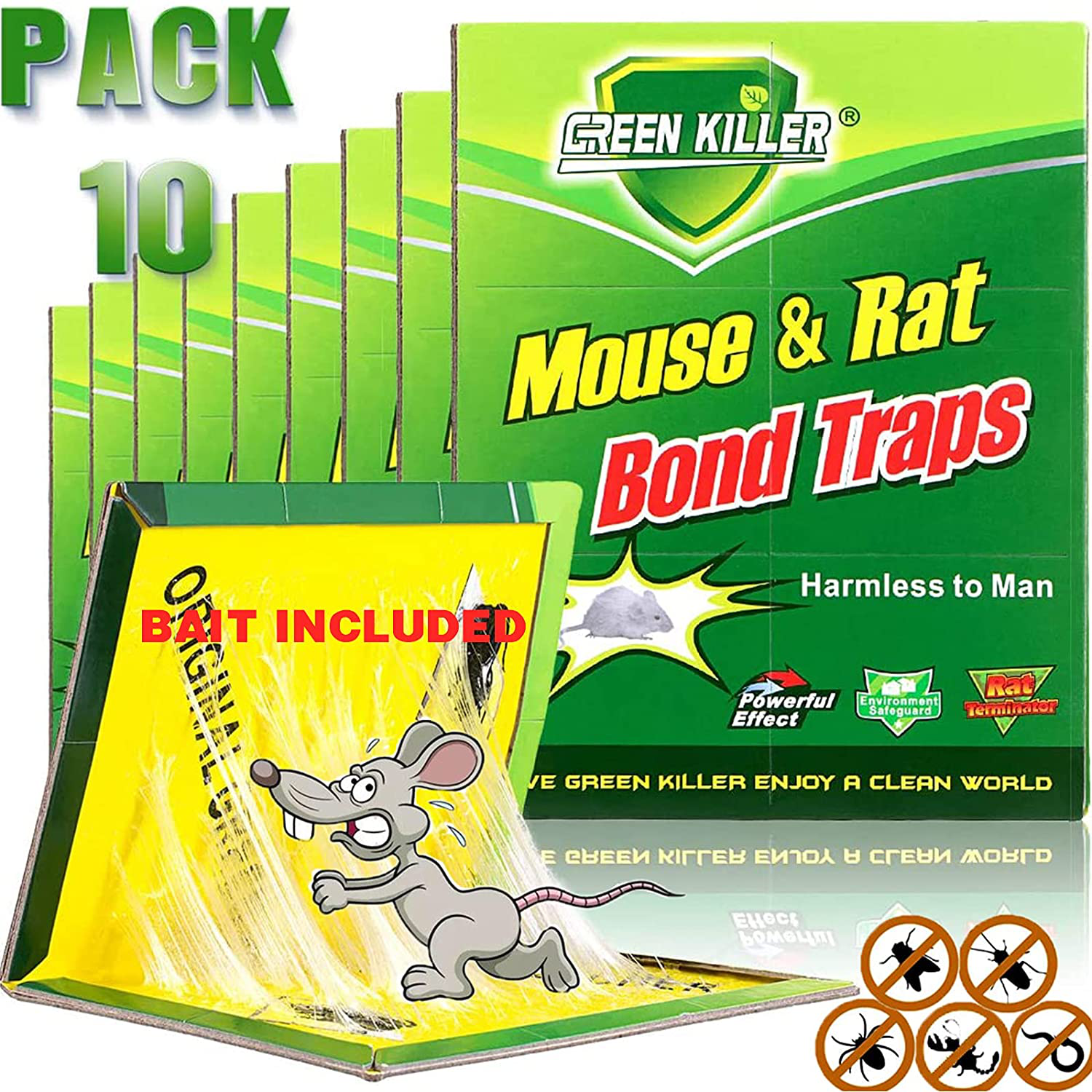 Heavy Duty Mouse Traps, Baited Rat Traps,Mouse / Spider / Insect / Scorpion Professional Strength Glue Traps (Large Size) - Non Toxic - 10 Glue Trays