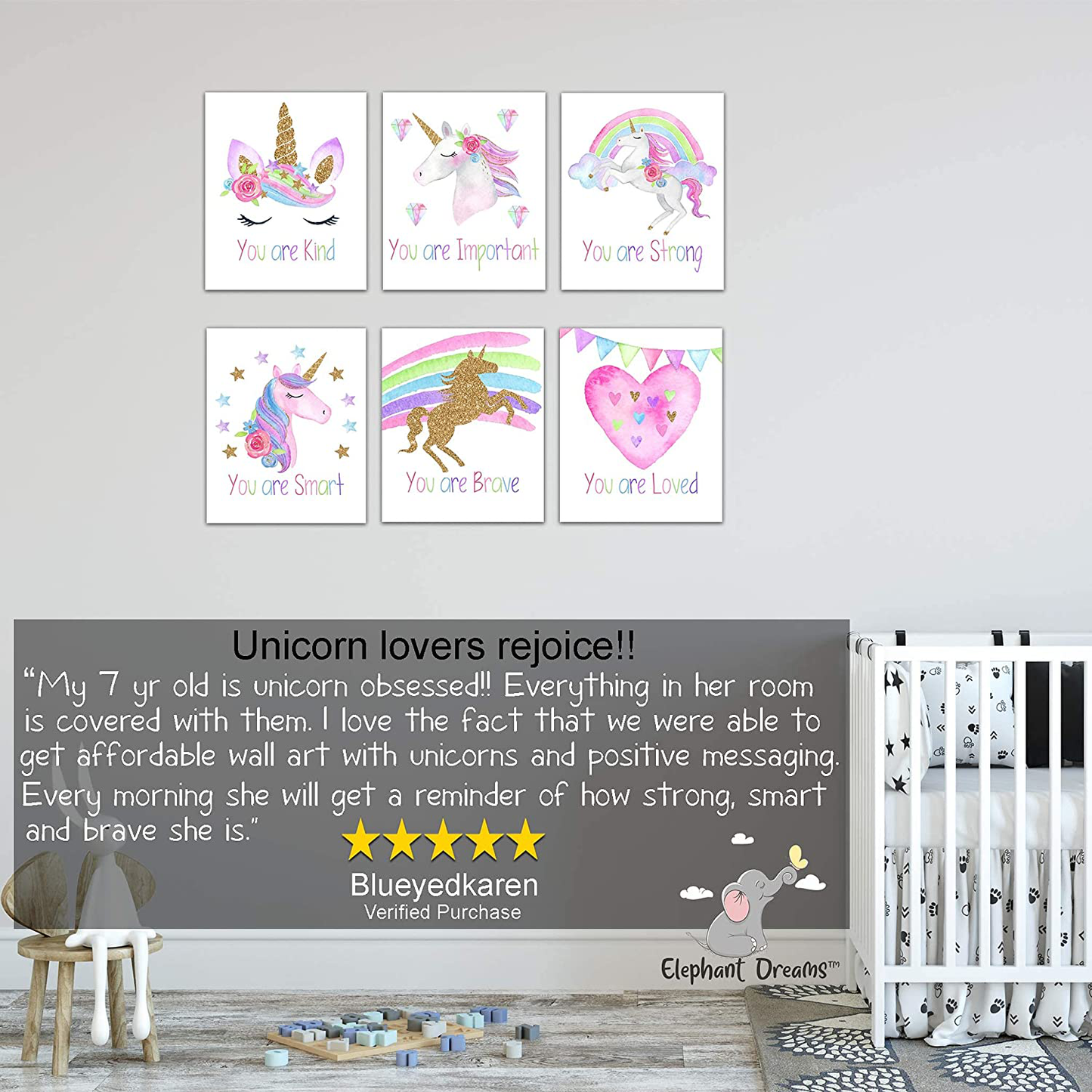 Unicorn Rainbow Motivational Wall Art Wall Decor Posters (6) 8x10 Unframed Photos For Kids Made In USA Unicorn Bedroom Decor For Girls Nursery Decor Room Decor For Teen Girls (Unicorns)