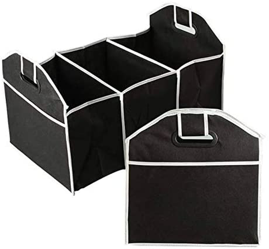 JORCEDI Black Trunk Organizers and Storage Foldable , Extra Large Portable Storage Holder ,With 3 Compartments ,For Car Groceries Caddy SUV