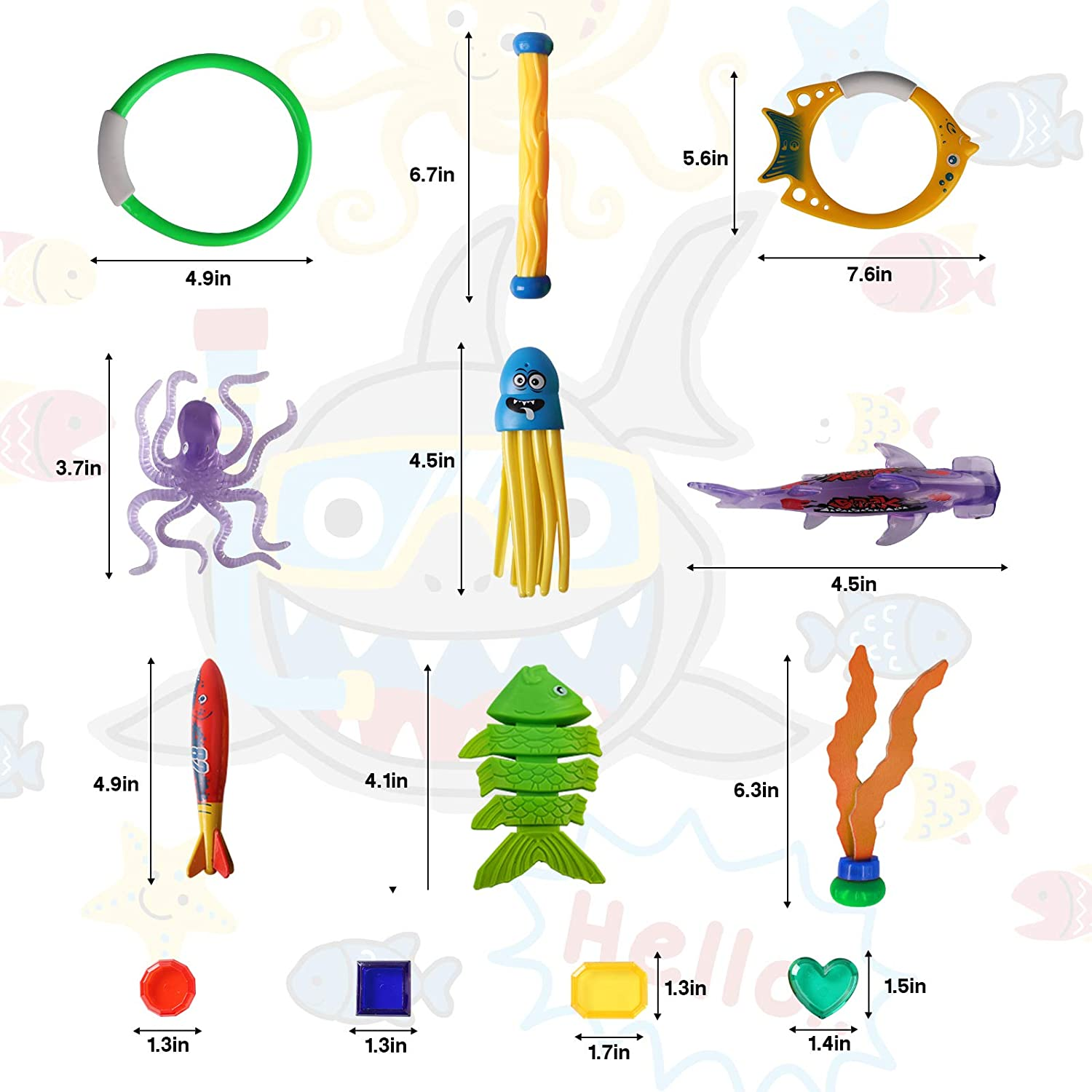 Pool Toys Diving Toy, Swimming Pool Toy Set Includes Rings Diving Sticks Torpedo Bandits Diving Fish Diving Gems Water Plants, Jellyfish, Octopus, Kids Toys Toys for Girls Boys 32Pcs