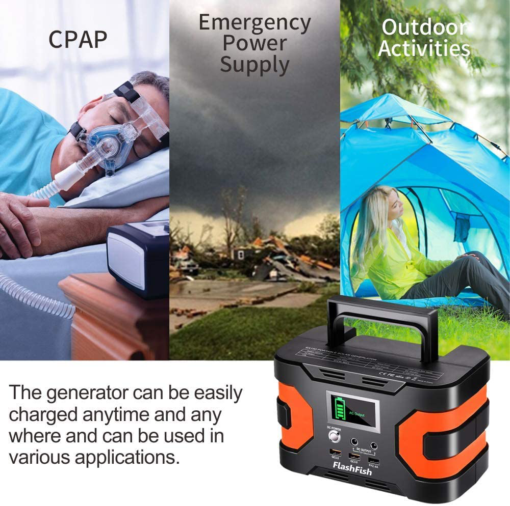 200W Peak Power Station, Flashfish CPAP Battery 166Wh 45000mAh Backup Power Pack 110V 150W Lithium Battery Pack Camping Solar Generator For CPAP Camping Home Emergency Power Supply