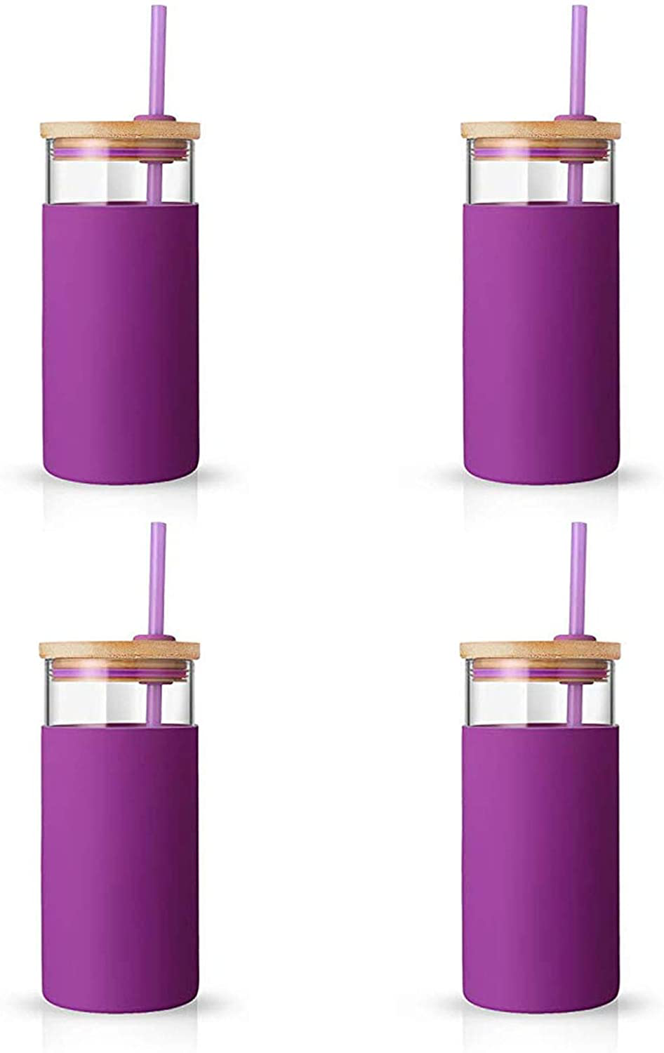 tronco 20oz Glass Tumbler Straw Silicone Protective Sleeve Bamboo Lid - BPA Free