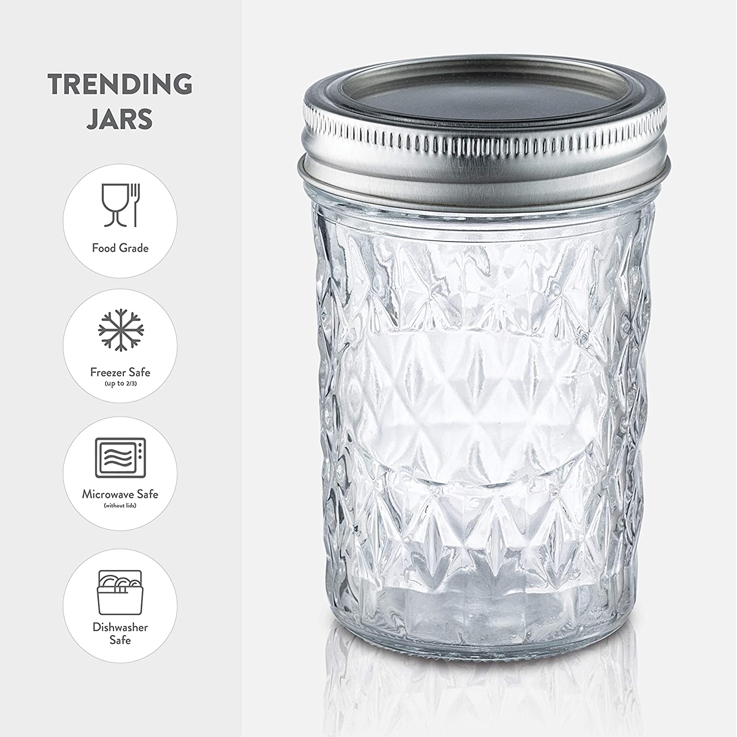 Regular-Mouth Glass Mason Jars, 8-Ounce (6-Pack) Glass Canning Jars with Silver Metal Airtight Lids and Bands with Chalkboard Labels, for Canning, Preserving, Meal Prep, Overnight Oats, Jam, Jelly,