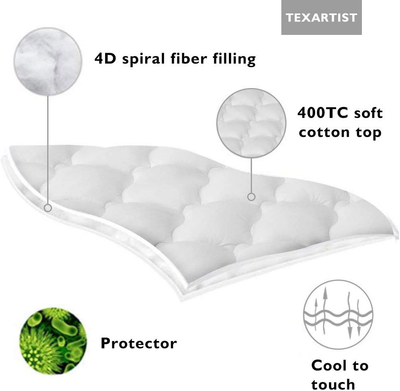 TEXARTIST Olympic Queen Mattress Pad Cover Cooling Mattress Topper 400 TC Cotton Pillow Top Mattress Cover Quilted Fitted Mattress Protector with 8-21 Inch Deep Pocket