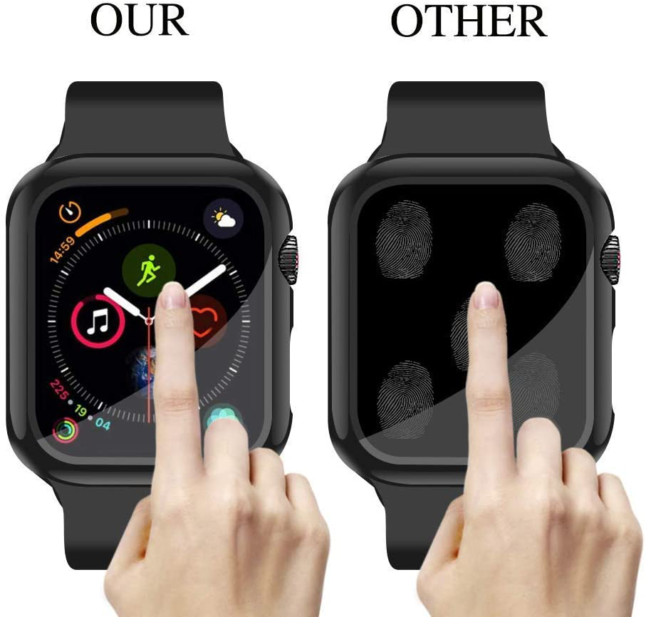 [2 Pack] Compatible for Apple Watch 44Mm Series 6 / SE/ Series 5 /Series 4 Tempered Glass Screen Protector with Black Bumper Case, YMHML Full Coverage Easy Installation Bubble-Free Cover for Iwatch Accessories