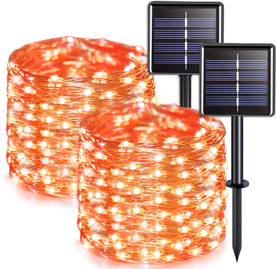 JMEXSUSS 2 Pack Orange Solar String Lights Outdoor Waterproof 33ft 100 LED Solar Fairy Lights 8 Modes Copper Wire Decoration Solar Christmas Lights for Patio Yard Tree Garden Wedding Party Halloween