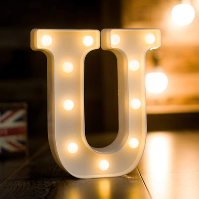 Foaky LED Letter Lights Sign Light Up Letters Sign for Night Light Wedding/Birthday Party Battery Powered Christmas Lamp Home Bar Decoration(U)