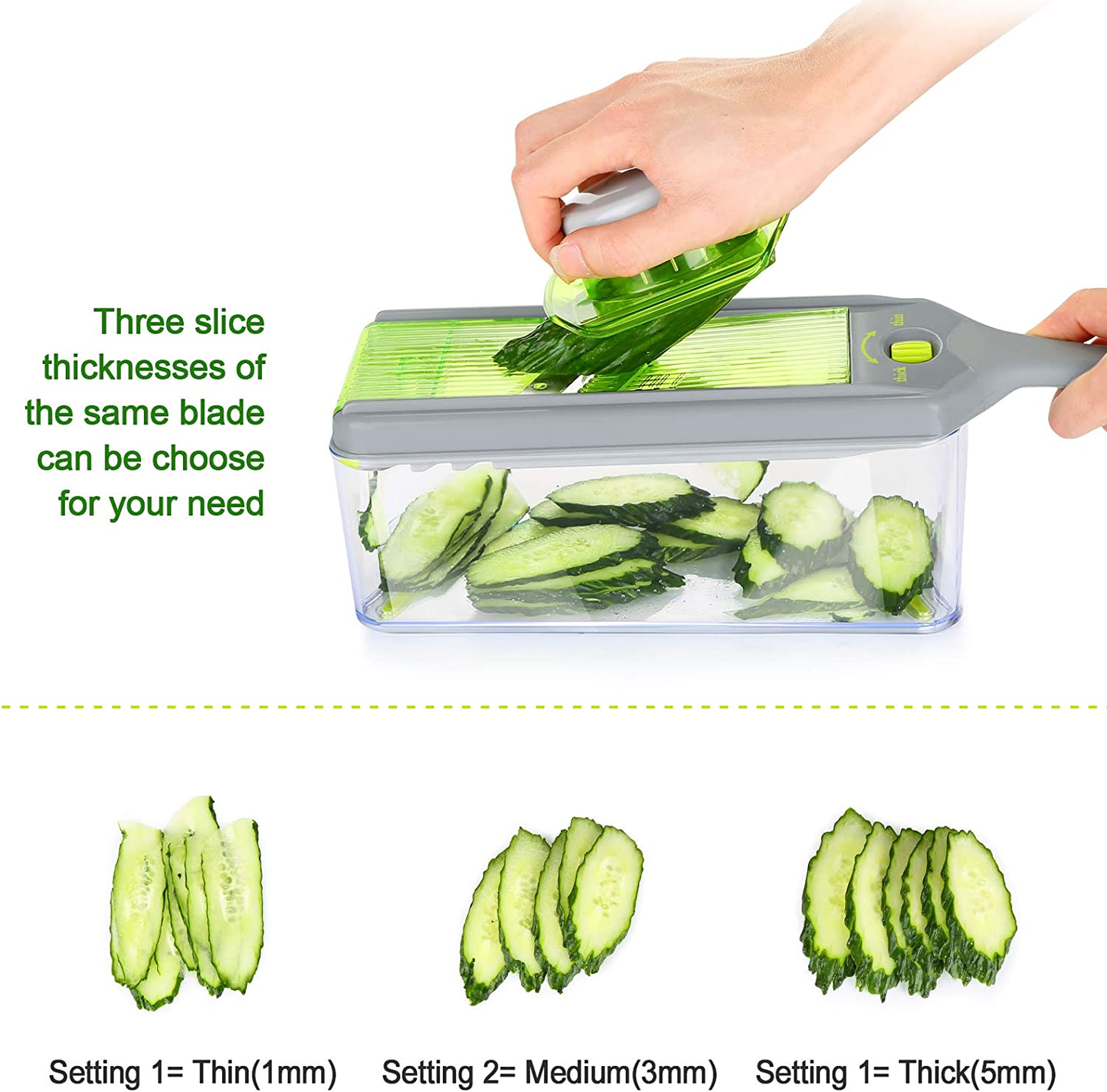 Mandoline Slicer Thickness Adjustable, FITNATE 9 in 1 Vegetable Chopper and Slicer with 5 Replaceable Slicing Blades, Cheese Slicer Salad Chopper with Container, Great for Salad and Cheese