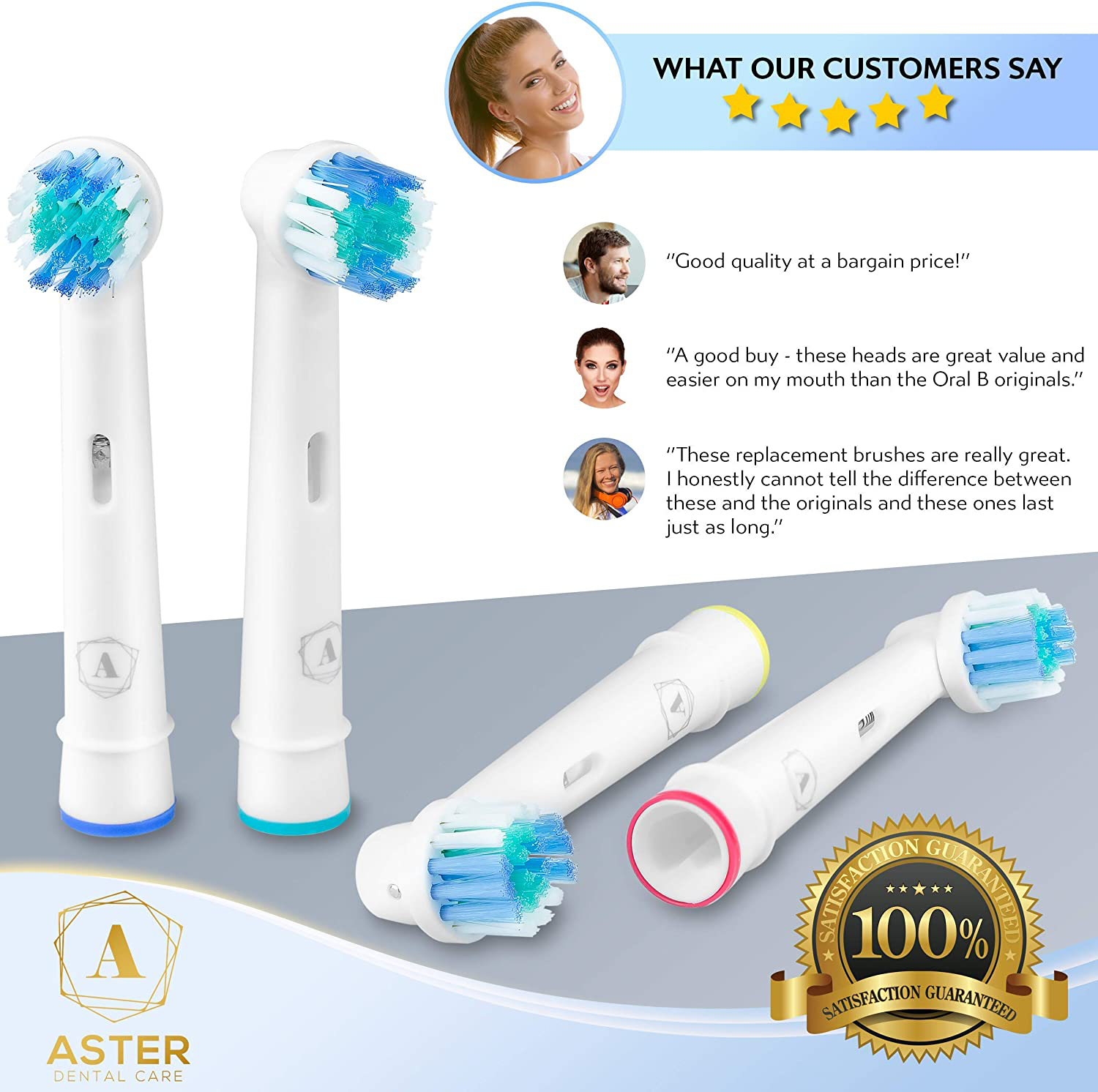 Aster Electric Toothbrush Replacement Heads 16 Pack / Compatible Oral B Braun Replacement Brush Heads / Oral B Replacement Brush Heads