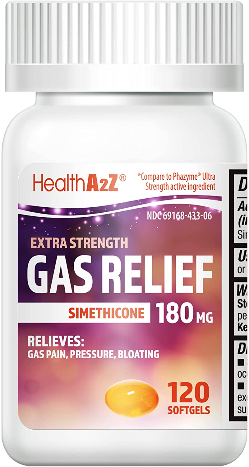 Healtha2Z Gas Relief Simethicone 180Mg | 120 Softgels | Ultra Strength | Relieves from Stomach Discomfort and Gas | anti Flatulence | Relieves Gas Fast