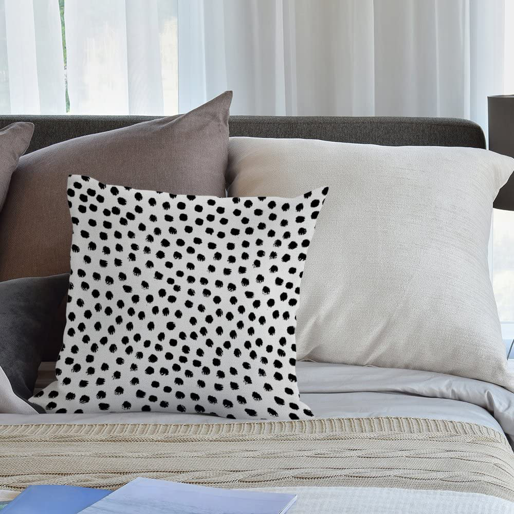 HGOD DESIGNS Polka Dots Decorative Throw Pillow Cover Case,Brush Strokes Dots Cotton Linen Outdoor Pillow Cases Square Standard Cushion Covers for Sofa Couch Bed Car 18X18 Inch Black