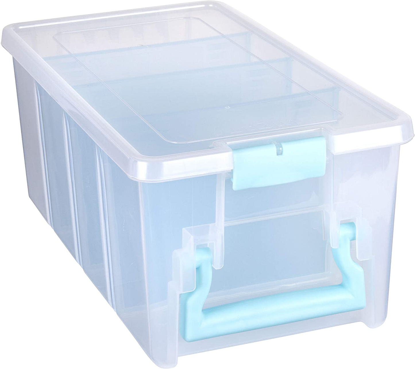 ArtBin 6925AA Semi Satchel with Removable Dividers, Portable Art & Craft Organizer with Handle, [1] Plastic Storage Case, Clear with Aqua Accents